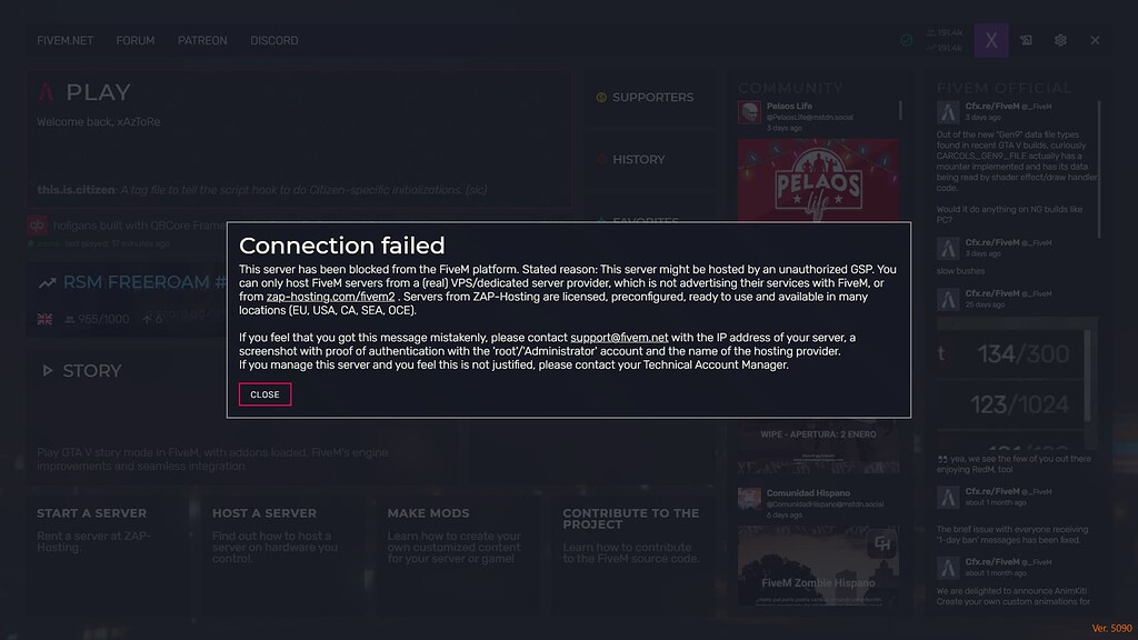 I'm blocked from playing on a certain server - FiveM Client