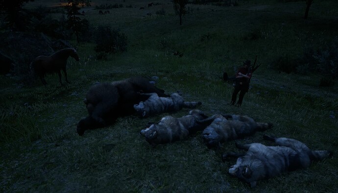 four wolves and a bear