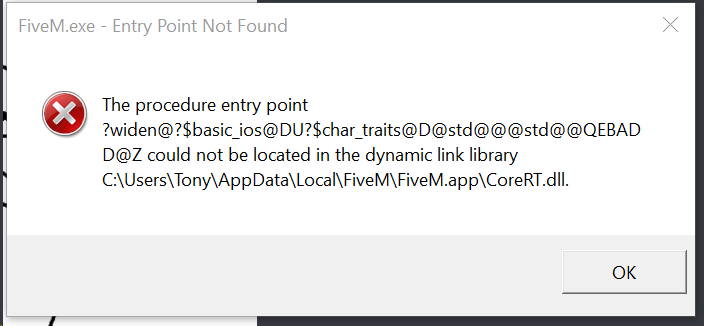 avast error message - entry point not found