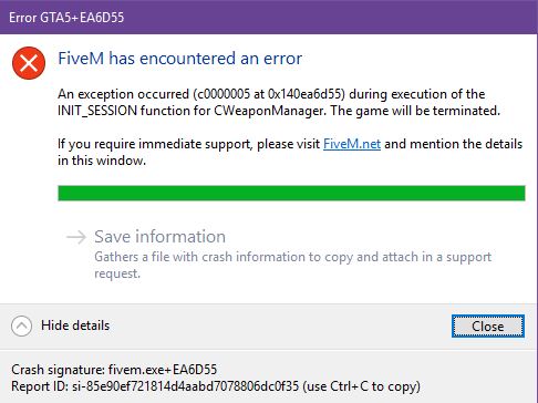 Error Gta5 Ea6d55 An Exeption Occurred C At 0x140ea6d55 Fivem Client Support Cfx Re Community