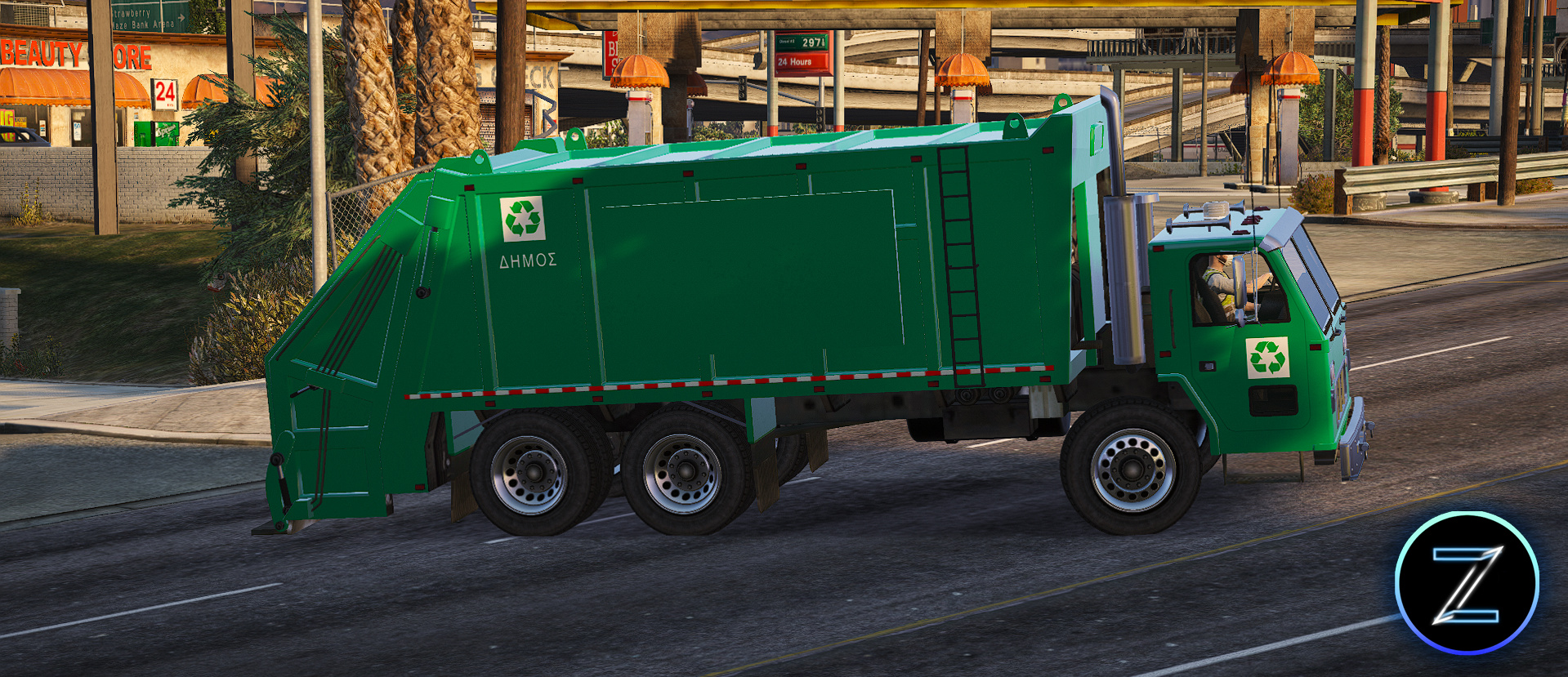 green garbage truck powered by natural gas