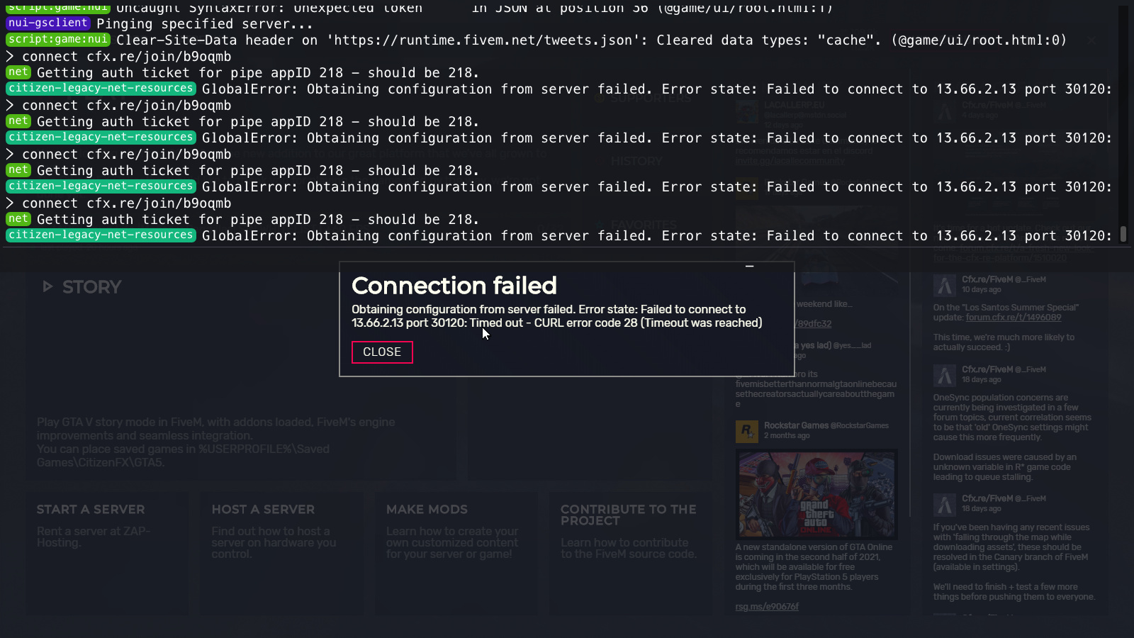 Ошибка connect failed. Curl Error 6. Failed States. Failed to obtain data приставка к телевизору. Server load reached.